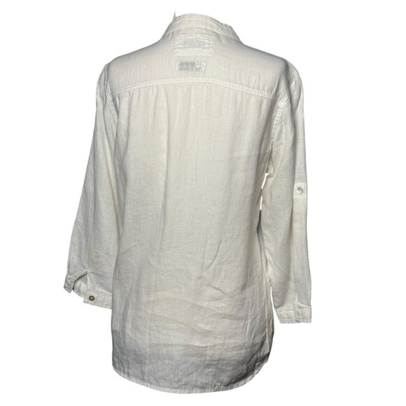 MALVIN I Love 100% Linen Top Blouse Womens S White V-Neck Button Front Pintuck - Picture 3 of 11